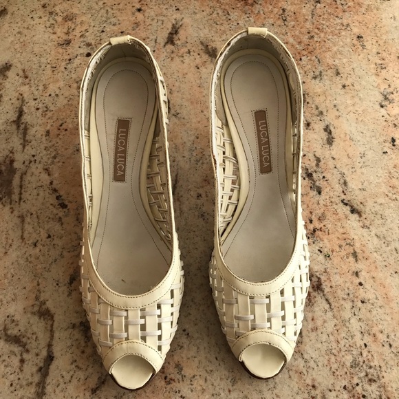 Luca Luca Peep Toe Ivory Netted Heels - Picture 3 of 8